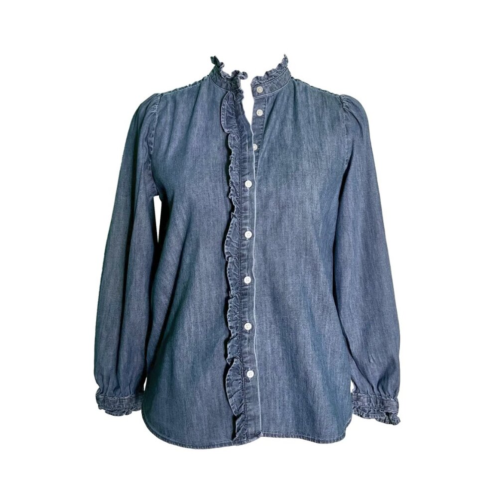 LOFT Petites Chambray Denim Ruffle Shirt